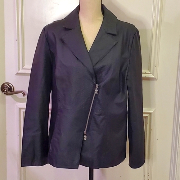Pamela McCoy Textured Black Genuine Leather Blazer, Size Large - Picture 3 of 16